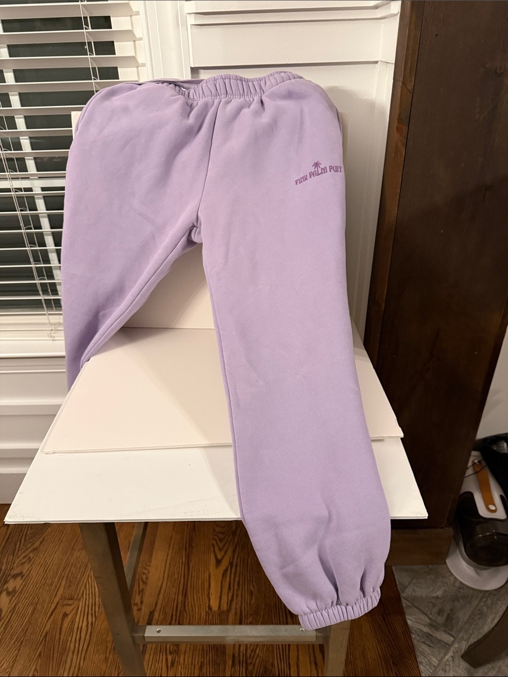 Pink Palm Puff Lavender Track Pants with Elastic Waist, worn once - Picture 3 of 3